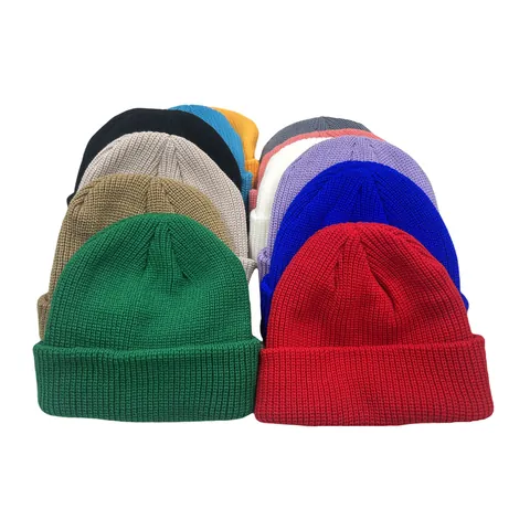 Unisex Winter Warm Acrylic Ribbed Knit Beanie Hat Cuffed Brimless Skull Cap Solid Color Stretchy Melon Hat For Men Women