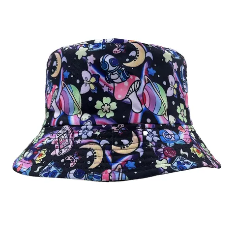 Women Astronaut Space Poisonous Mushroom Print Bucket Hat Polyester Sun Protection Outdoor Travel Streetwear Fashion Basin Hat