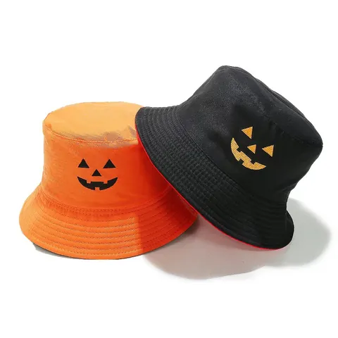 Halloween Pompoen Borduurwerk Vissershoed Dubbelzijdige Omkeerbare Zonneklep Voor Mannen Vrouwen Feest Cadeau