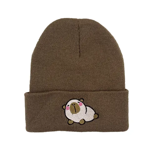 Leuke Capibara Geborduurde Gebreide Muts Voor Dames Heren Winter Warm Zacht Acryl Omslag Beanie Outdoor Casual Hoofddeksel