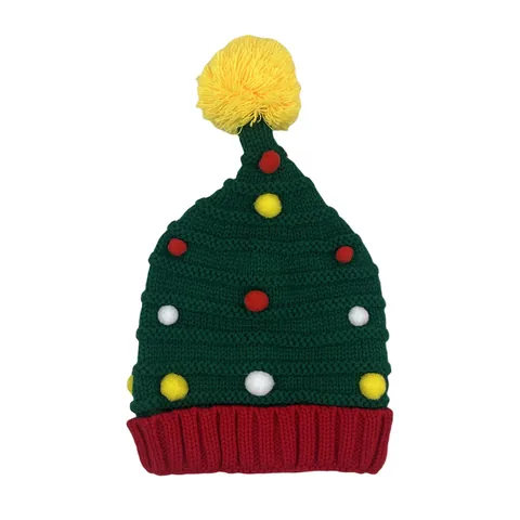 Kerstboom Gebreide Muts Met Gekleurde Pompons Zacht Acryl Warme Winter Feestelijke Muts Voor Volwassenen Kinderen Vakantie Feest