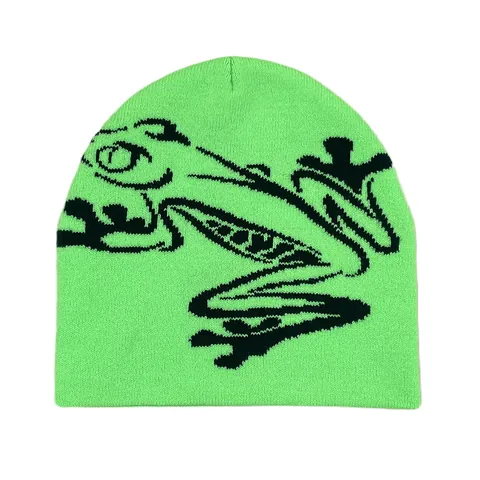 Cute Frog Jacquard Knitted Beanie Hat Men Women Acrylic Warm Winter Streetwear Skull Cap Hip Hop Casual Autumn Headwear