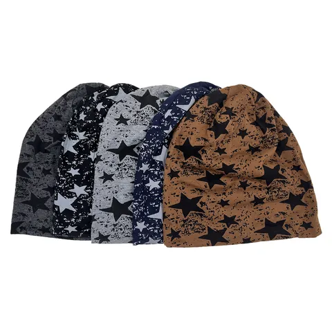 Women Slouchy Beanie Hat Star Print Soft Cotton Knit Cap For Spring Autumn Postpartum Warm Outdoor Fashion Skull Hat