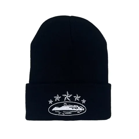 Trendy Island Landscape Star Embroidery Knitted Beanie Hat Hip Hop Streetwear Warm Winter Hat For Men Women Acrylic Skull Cap