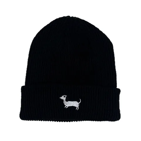 Gorro de Punto de Canalé con Bordado de Teckel para Mujeres Hombres Invierno Cálido Color Sólido Acrílico Casual