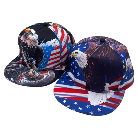 American Flag Bald Eagle Print Hip Hop Snapback Flat Brim Baseball Cap Adjustable Outdoor Sun Hat For Men Women