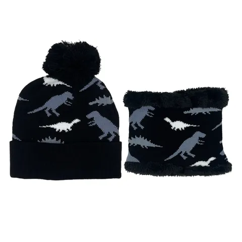 Set Berretto In Maglia E Sciarpa Per Bambini In Acrilico Caldo Inverno Motivo Dinosauro Berretto Con Pompon Per Ragazzi Ragazze