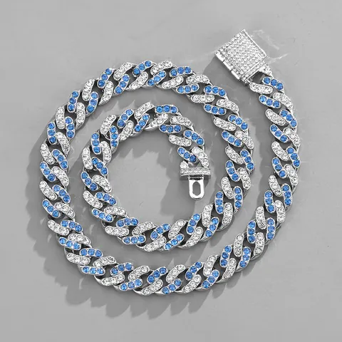 Collana a Catena Cubana Iced Out in Lega con Intarsio di Strass Colorati Gioielli Hip Hop Streetwear per Unisex Festa Quotidiana