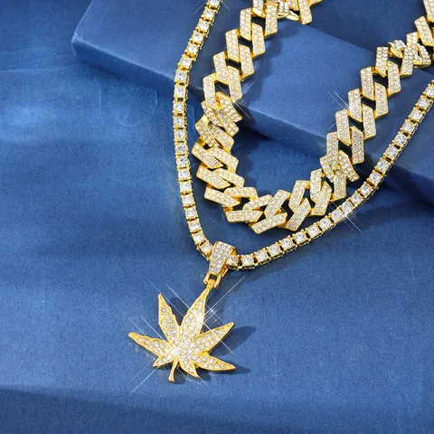 Juego de Collar con Colgante en Forma de Diamante Hip-hop Iced Out Para Hombres Mujeres Aleación de Zinc Strass Eslabón Cubano Joyería