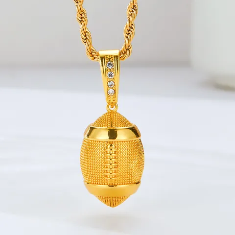 Hip Hop American Football Pendant Necklace With Zirconia Alloy Sporty Rugby Charm Twist Rope Chain For Men Jewelry