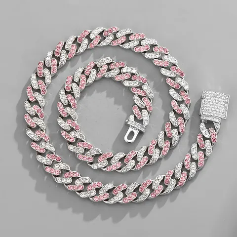 Collana a Catena Cubana Iced Out in Lega con Intarsio di Strass Colorati Gioielli Hip Hop Streetwear per Unisex Festa Quotidiana