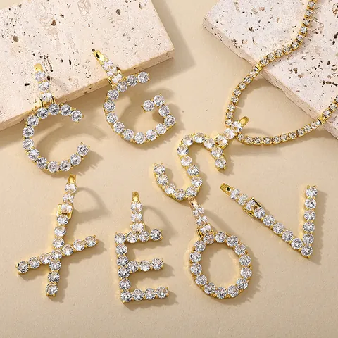 Eisige 26 Englische Alphabet Buchstaben Anhänger Halskette Hip Hop Tenniskette Bling Zirkonia Legierung Gold Silber Plattiert Damen Schmuck Geschenk