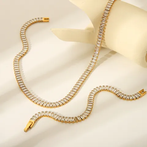 Lussuosa Collana E Bracciale In Acciaio Inossidabile Con Zirconi Baguette Combinazione Placcata Oro Argento Gioielli Geometrici Da Donna Accessorio Per Feste