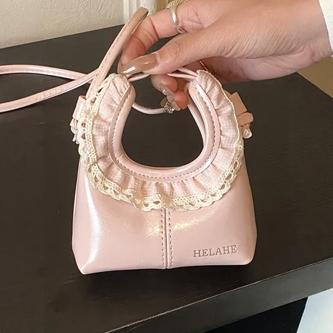 Women Fashion PU Leather Mini Shoulder Crossbody Bag With Lace Ruffle Decor Sweet Small Underarm Bag For Daily Streetwear