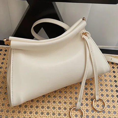 Vintage Minimalistische PU Leder Umhängetasche Für Damen Große Kapazität Schultertasche Achseltasche Mit Goldenem Metallring Dekor