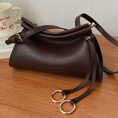 Vintage Minimalistische PU Leder Umhängetasche Für Damen Große Kapazität Schultertasche Achseltasche Mit Goldenem Metallring Dekor