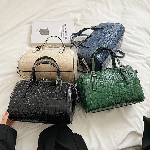 Dames Mode Krokodillenpatroon PU-leer Boston Tas Grote Capaciteit Schouder Crossbody Handtas Met Dubbele Handvatten En Riem