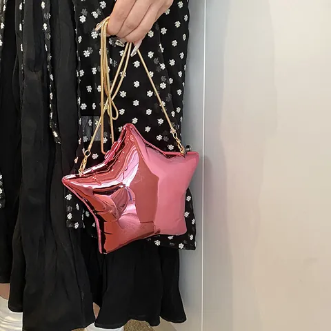 Women Fashion Star Shaped Acrylic Crossbody Bag Vintage Metallic Mirror Finish Chain Shoulder Bag Y2K Street Style Handbag