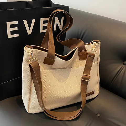 Bolso de Mano de Lona de Gran Capacidad Elegante Bolso de Hombro Versátil Tela de Alta Calidad Para Escuela Viaje Mujer