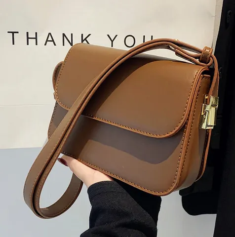 Borsa a Tracolla Piccola Quadrata in Pelle PU Minimalista Donna Vintage Con Patta Fibbia in Metallo Borsa a Spalla Moda Quotidiana
