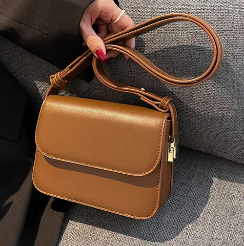 Borsa a Tracolla Piccola Quadrata in Pelle PU Minimalista Donna Vintage Con Patta Fibbia in Metallo Borsa a Spalla Moda Quotidiana