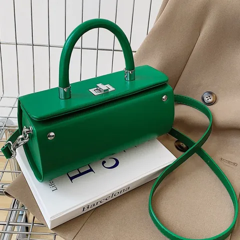 Minimalist PU Leather Cylinder Shoulder Bag For Women Solid Color Crossbody Handbag With Silver Lock Fashion Office Casual Purse