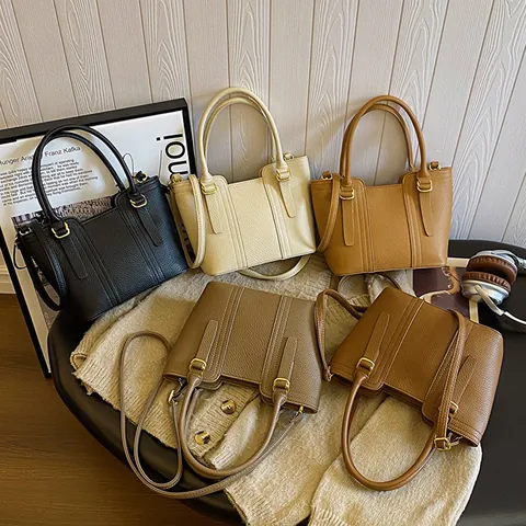 Women's Fashion Pebbled PU Leather Bucket Handbag Casual Commuter Shoulder Crossbody Bag With Golden Hardware Adjustable Strap