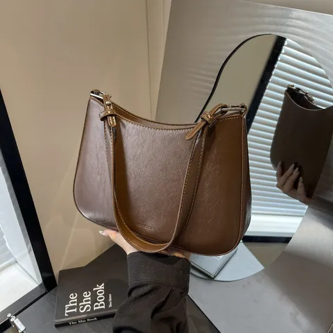 Women Minimalist PU Leather Underarm Bag Retro Solid Color Shoulder Hobo Bag With Adjustable Strap Urban Daily Commute Handbag
