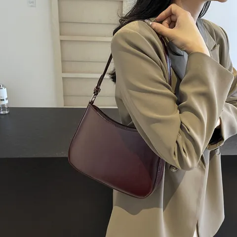 Women Minimalist PU Leather Underarm Bag Retro Solid Color Shoulder Hobo Bag With Adjustable Strap Urban Daily Commute Handbag