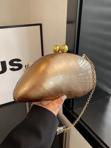 Evening Clutch Bag Acrylic Marble Texture Shell Shaped With Chain Strap Retro Elegant Party Shoulder Bag For Women