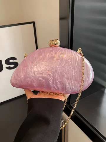 Evening Clutch Bag Acrylic Marble Texture Shell Shaped With Chain Strap Retro Elegant Party Shoulder Bag For Women