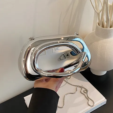 Borsa a Pochette da Sera in Acrilico Specchiato di Lusso per Donna Manico a C in Metallo Rigida Festa Matrimonio Banchetto