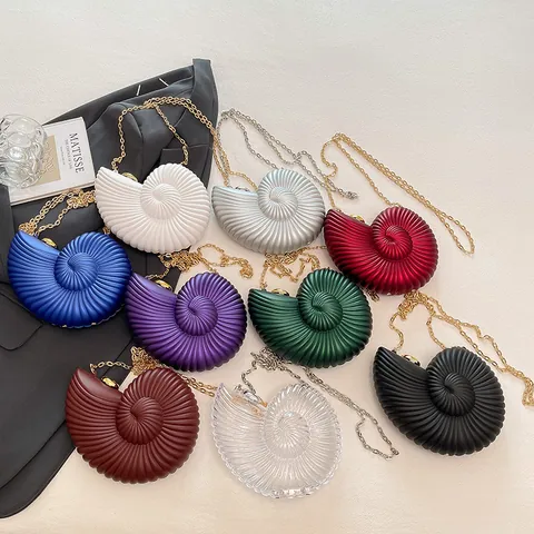 Creative Conch Shell Shape Acrylic Box Bag Women Fashion Jelly Snail Handbag With Gold Chain Strap Evening Clutch Crossbody Bag