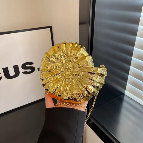 Luxury Acrylic Seashell Evening Bag For Women Metallic Conch Shaped Clutch With Chain Strap Crossbody For Wedding Party