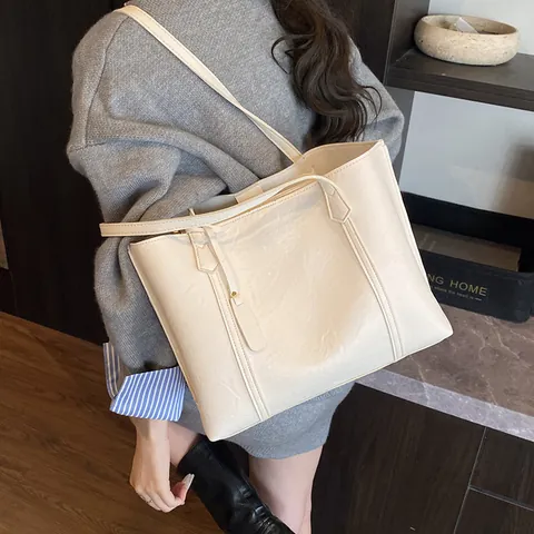 Damen Große Kapazität PU Leder Tote Bag Vintage Minimalistisch Lässige Schultertasche Retro Pendler Büro Schule Tasche