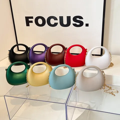 Minimalist Acrylic Mini Handbag For Women Korean Fashion Crossbody Bag With Gold Chain Strap Elliptical Hollow Handle Party Bag