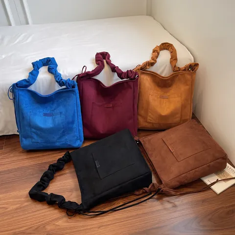Vintage Matte PU Leather Large Capacity Tote Bag For Women With Ruched Scrunchie Strap Casual Shoulder Bag Work Travel Handbag