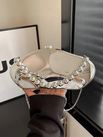 Luxurious Irregular Metallic Mirror Evening Bag For Women Gold Silver Acrylic Party Clutch Crossbody Handbag With Chain Strap