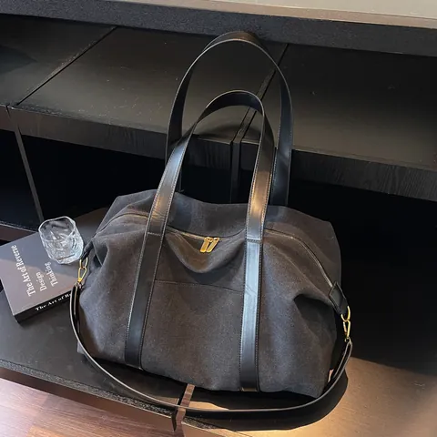 Women's Large Capacity Canvas Tote Bag Retro Minimalist Shoulder Crossbody Bag With PU Leather Handle For Travel Daily
