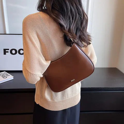Women PU Leather Underarm Bag Fashion Retro Half Moon Hobo Bag With Chain Adjustable Strap Solid Color Commuter Handbag