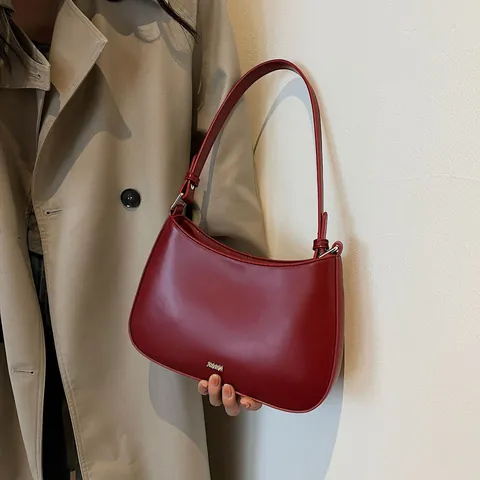 Women PU Leather Underarm Bag Fashion Retro Half Moon Hobo Bag With Chain Adjustable Strap Solid Color Commuter Handbag