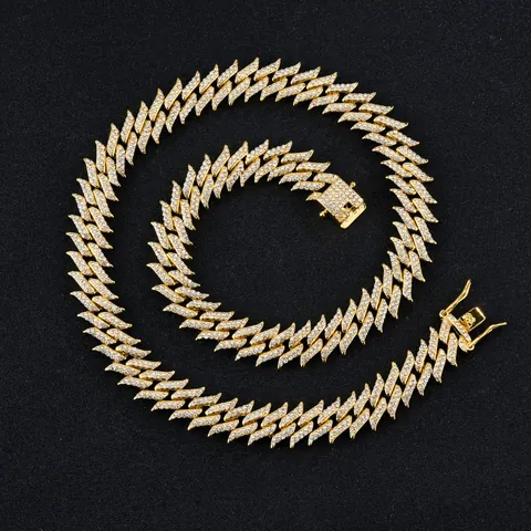 Collana a Maglie Cubane Hip Hop Iced Out Oro Argento Lega di Zinco Pieno di Strass Dentellati Gioielli per Uomo Donna Festa