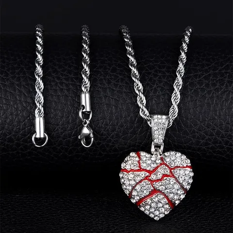 Collana Con Ciondolo a Cuore Spezzato Hip Hop Per Uomo Donna Orecchini a Cuore Con Strass Iced Out Con Catena a Corda In Acciaio Inossidabile Gioielli