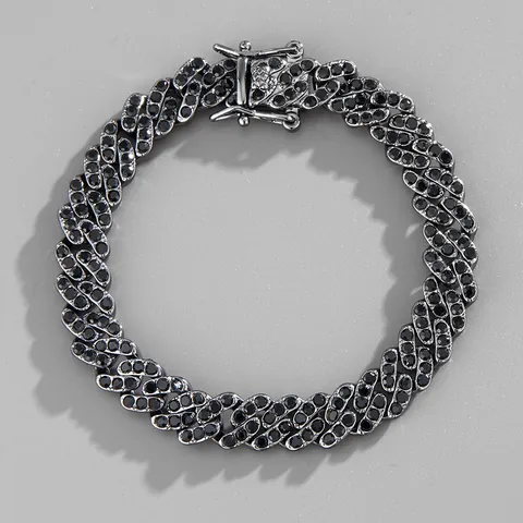Collana a Catena Hip Hop Iced Out Cuban Link in Lega di Zinco con Strass Smeraldo e Neri Gioielli Canna di Fucile per Uomo Donna