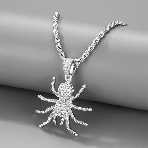 Hip Hop Iced Out Μενταγιόν Αράχνη Κολιέ Ανοξείδωτο Ατσάλι Αλυσίδα Σχοινί Κράμα Στρας Κοσμήματα Ζώων για Άνδρες Δώρο Halloween