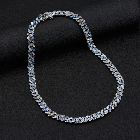 Hip Hop Iced Out Zinc Alloy AAA Rhinestone Cuban Link Necklace And Bracelet Blue Pink White Fashion Jewelry For Men Women