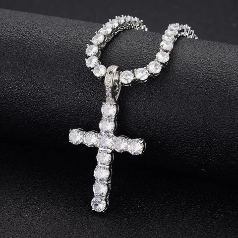 Hip Hop Mini Zircon Cross Pendant Necklace Zinc Alloy Inlaid Jewelry For Men Women Daily Party Decor Tennis Chain Accessory