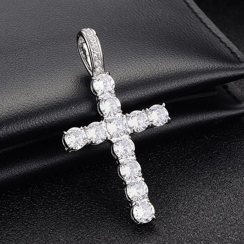 Hip Hop Mini Zircon Cross Pendant Necklace Zinc Alloy Inlaid Jewelry For Men Women Daily Party Decor Tennis Chain Accessory