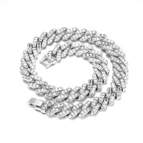 Collana Hip Hop Iced Out Maglia Cubana per Uomo Donna in Lega di Zinco Catena di Strass Gioielli Streetwear Accessori Festa