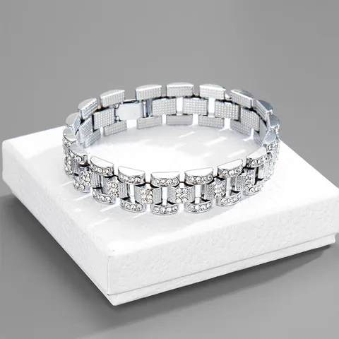 Bracciale Cuban Link Iced Out Per Uomo Donna Strass Stile Cinturino Orologio Hip Hop Streetwear Lussuoso Gioiello Mano Regalo